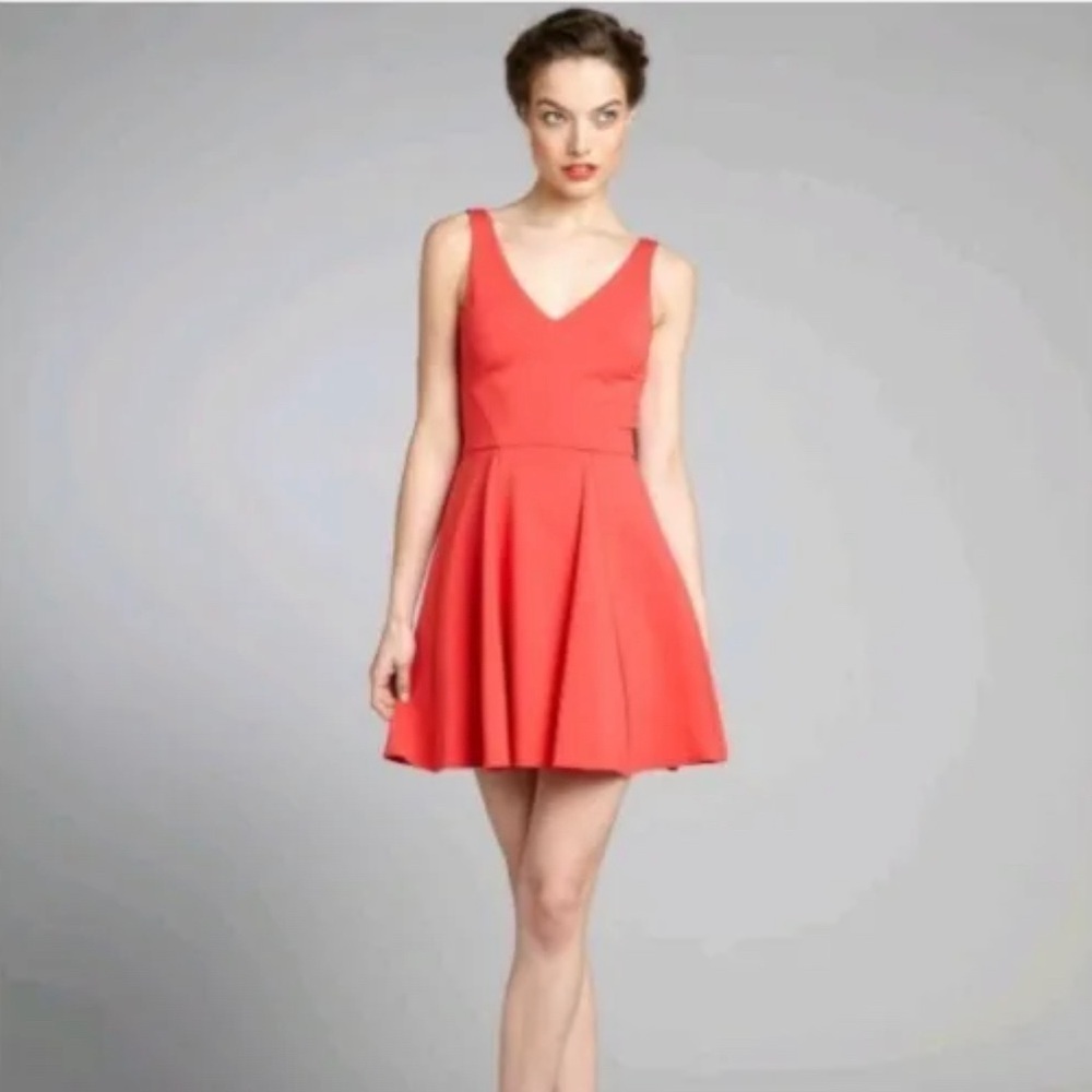 ABS Allen Schwartz Pink V Neck Flare Dress‎ Size XS